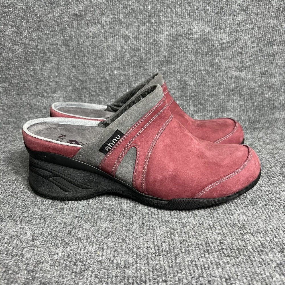Ahnu Vibram Wedge Mules Womens 10 Red Slip On Shoes Clog